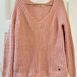 Hollister Women’s V Neck Pink Lace Trim Sweater